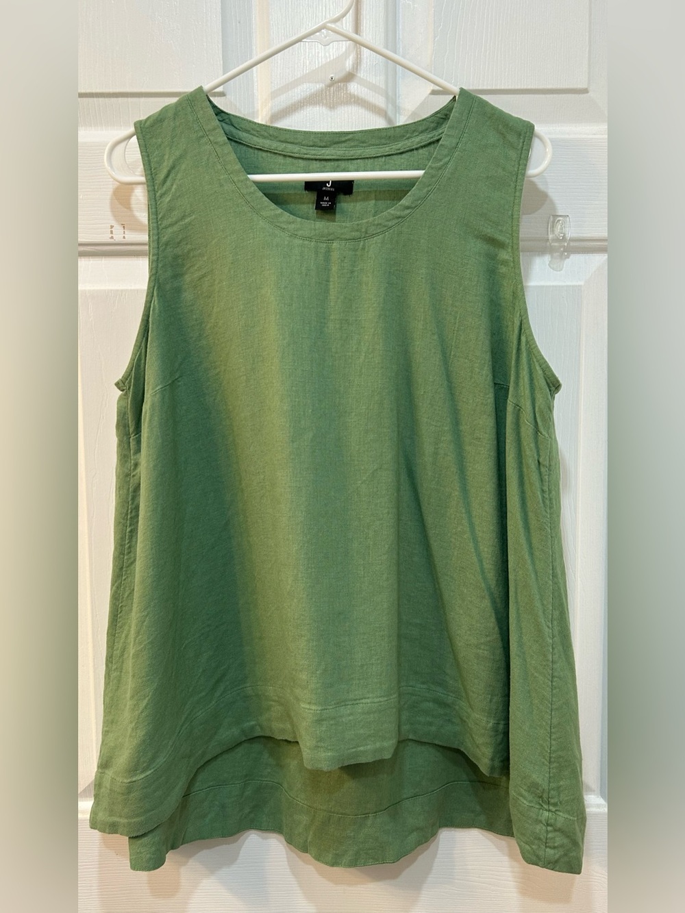 Jason Wu Linen Blend‎ Swing Tunic Top Sz M Sleeveless High Low Hem Cottage Green